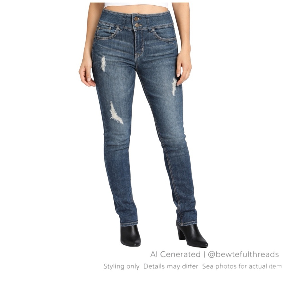 EVERMORE W26 Vintage Wash Distressed Skinny Jeans Blue Stretch Y2K Denim